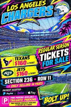 LA Chargers NFL Regular Season Game Tickets Texans and Jets