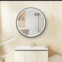 New 24” Round Black LED Mirror Medicine Cabinet