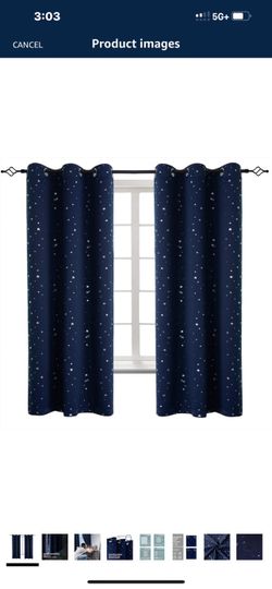 BG Navy Star Black Out Curtains For Kids Bedroom