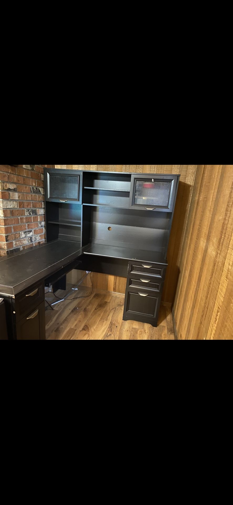 Dark Wood L Shape Desk With Hutch