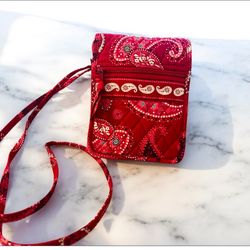 Vera Bradley Retired Mesa Red Purse Mini Hipster Paisley Crossbody Bag