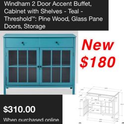 New in box 2door Accent Buffet Cabinet with shelves (teal) $180 east Palmdale cash only