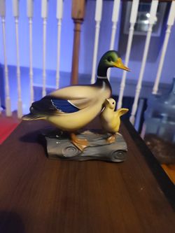 Vintage Porcelain Wales Mallard Duck W Yellow Baby Duck
