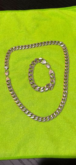 Sterling Silver .925 Cuban Link 22.5"Chain & 9" Bracelet