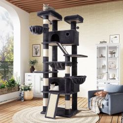 81in Multi-Level Tall Cat Tree Tower for Indoor Kitties/Larger Cat Condo Furniture with Hammock/Cozy Pussycat Perches/Sisal Scratching Posts/Pet House