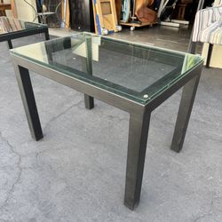 Crate & Barrel Parsons Square Iron + Glass Coffee Table, Side Table Good Condition 