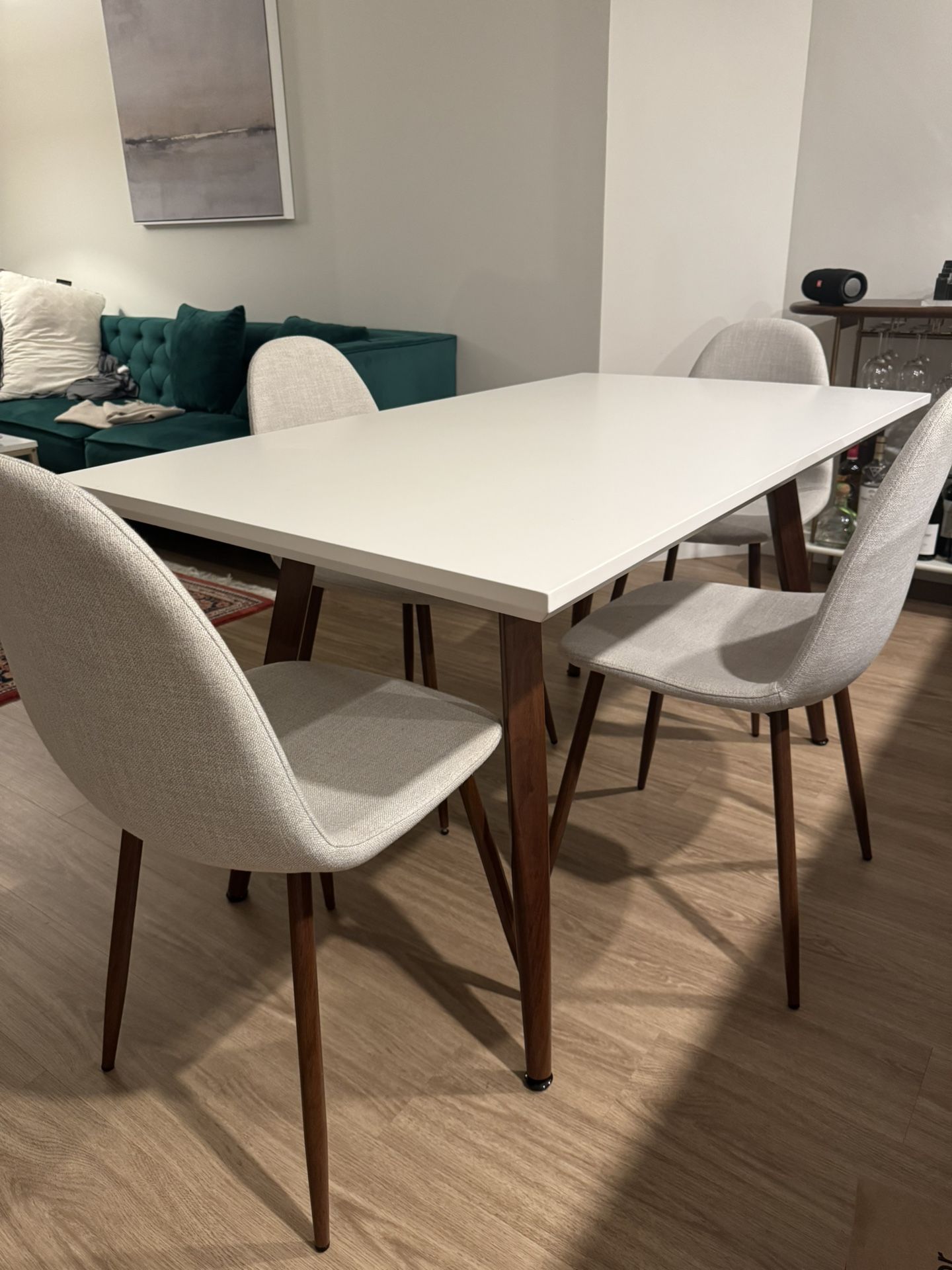 Dining Table with 4 Beige Chairs