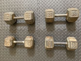 130 lbs Hex Cast Iron Dumbbell Set (Pairs of 30s and 35s)