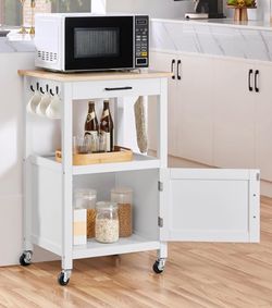 Yaheetech Rolling Kitchen Island Cart with Storage, 2 Tier, Wood Top, White