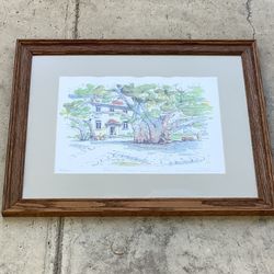 George Allan Banyan Tree Lahaina Watercolor Framed Signed 164/350 22.5x18.5in