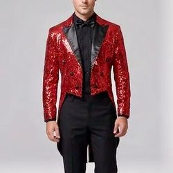 Mens Sequin Tailcoat Suit Jacket Tuxedo Dance Troupe Showman Fancy Dress Glitter