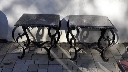 Custom Wrought Iron black marble end tables 2 perfect pair