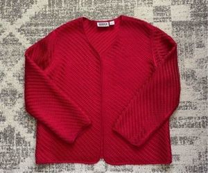 Vintage Chico's Designer Design Ladies Red Blazer Basket Weave Silk Jacket - Size 1