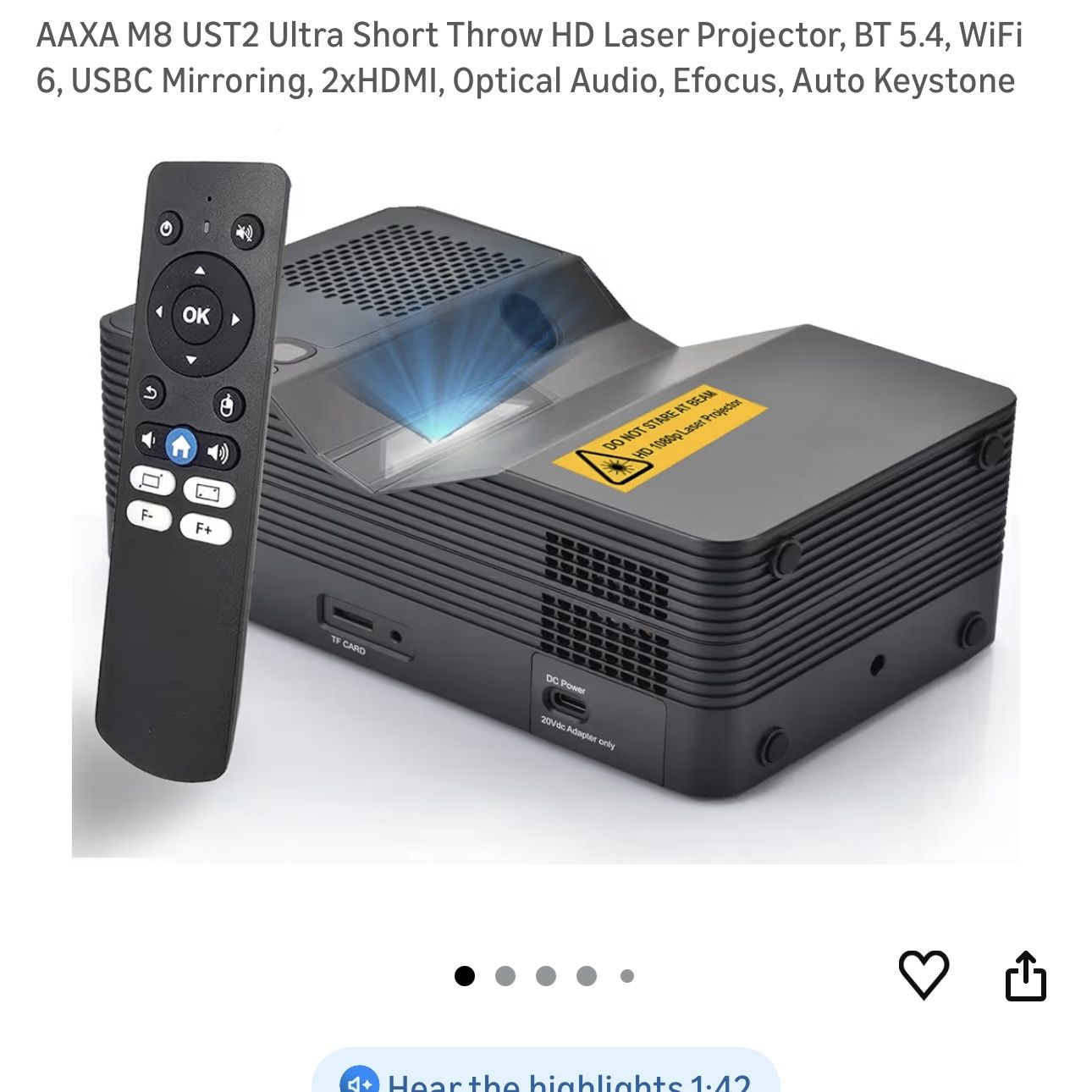 Ultra Hd 4k Short Throw HDR Movie Gaming Project Portable Vertically No Hanging 