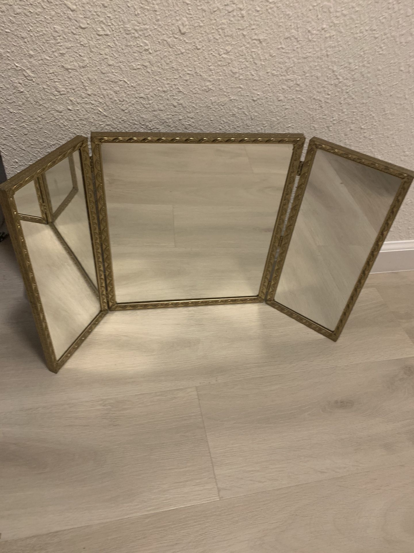 Vintage Trifold Mirror In Gold Frame