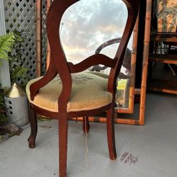 Antique Wood Chair With Cushion Seat