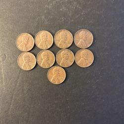 Coins – Lincoln pennies – 1950P/51P/52P/53P/54P/55P/56P/57P/58P - Total 9 Coins 