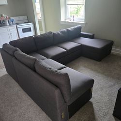 Dark Gray Fabric Sectional Sofa with Chaise