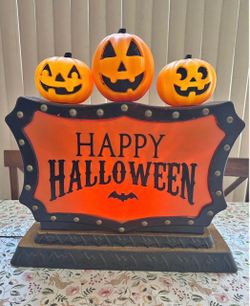 Rare Halloween Double Sided Tri Pumpkin Halloween Blow Mold Motion Lighted Display