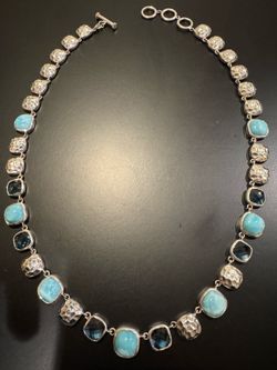 Marahlago Larimar Blue Spinel Statement Necklace 18”