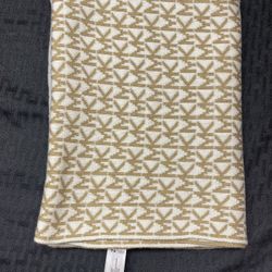 White and Tan Michael Kors Logo Wrap Scarf 