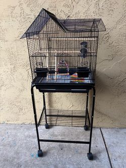Black Bird Cage with Rolling Stand