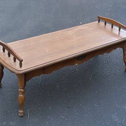 Vintage Bassett Mid Century Farmhouse Maple Wood Long Coffee Table With Drawer