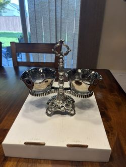 Vtg Nut Relish Candy Dish Pedestal Caddy With 2 Ombre Silver Tone L&L WMC 1970