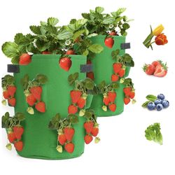 Strawberry Plant Bag, 10 Gallon Garden Planters Bags, Planting Pouch Fabric Grow Pots Grow Vegetables, Breathable Strawberry Pot Planting Grow Bags w