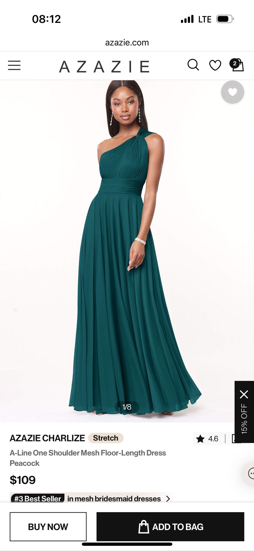 Azazie Charlize Bridesmaid Dress In Peacock