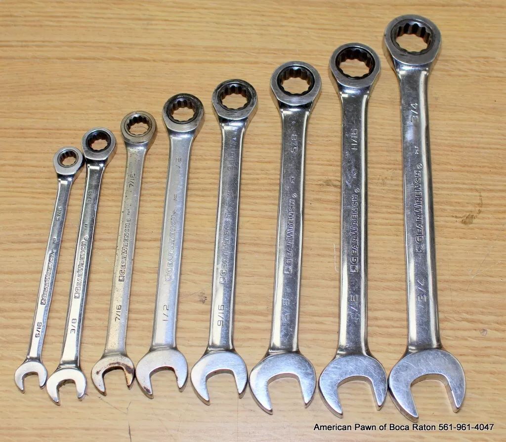 GEARWRENCH 12 Point SAE Combination Ratcheting & Open End Wrench SET 8 PC