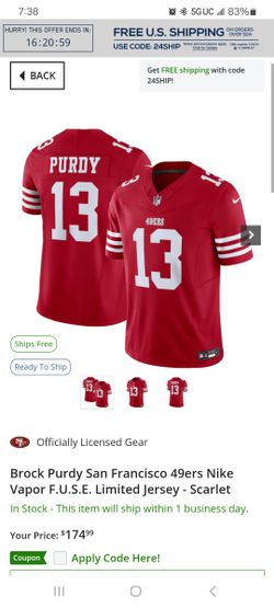 Fuse Nike 49ers Purdy Jeresey 2XL