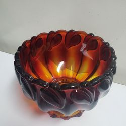 Vtg Tiara Sunset Leaf Ruby Amberina Centerpiece Bowl 1974