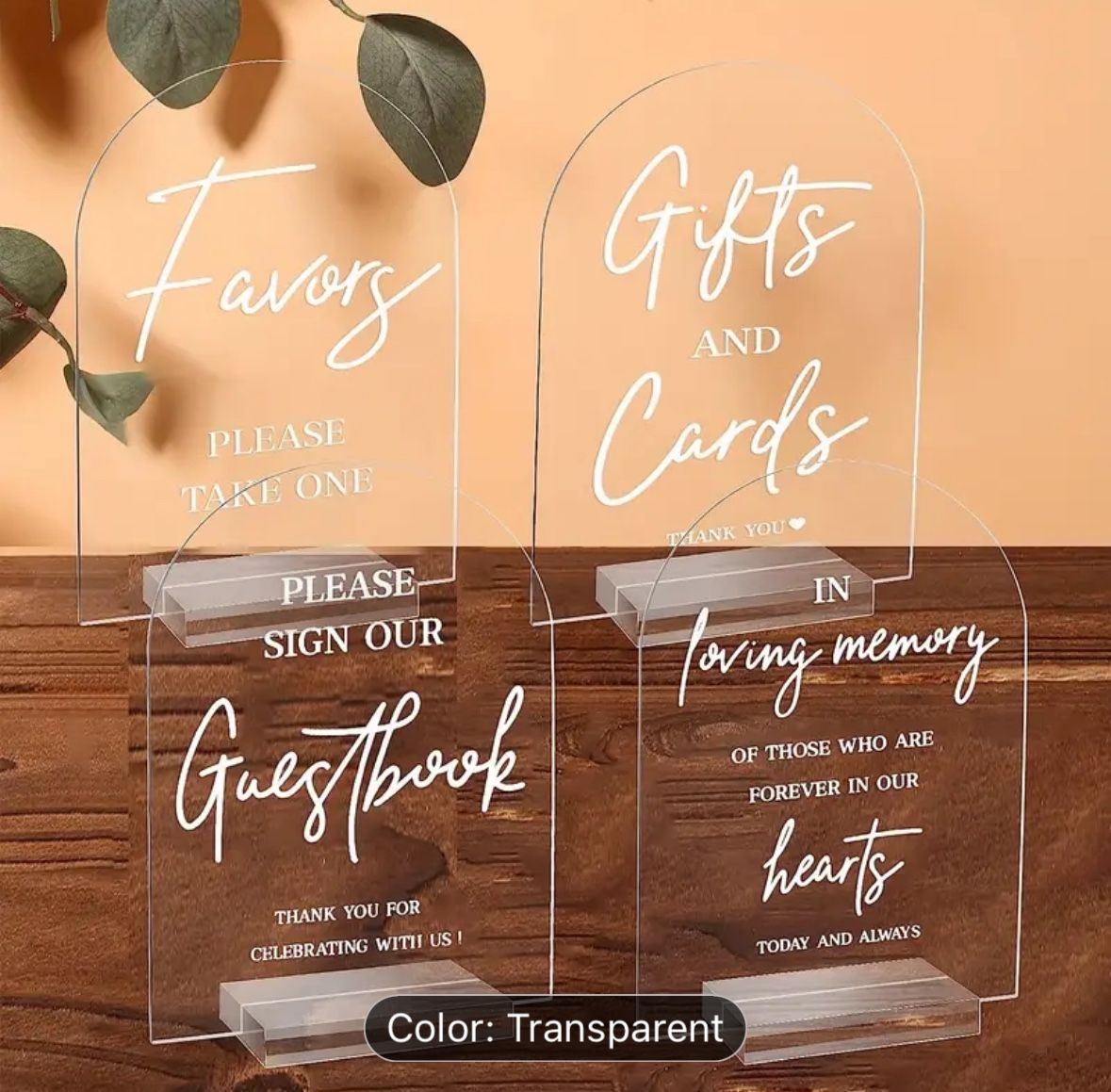 Set of 4 Clear Wedding Reception Signs