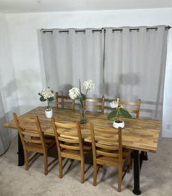 Large Rectangular Farmhouse Dining Table With 6  Chairs IKEA Skogsta/Kaustby