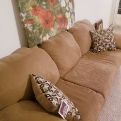 Camel Color Suede Like Sofa..Size 7ft Long..Brand New With Tag On It..very Comfortable!!