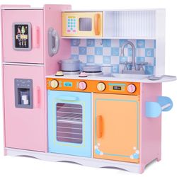 Lil' Jumbl Kids Kitchen Set, Pretend Wooden Play Kitchen with Chalk Board, Play Phone, Towel Rack & Ice Dispenser, Clicking Knobs, Pots & Utensils Inc