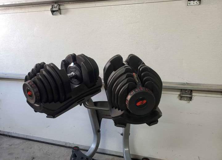 Bowflex  SelectTech1090 Adjustable Dumbbells Pair With Stand And A Bench 