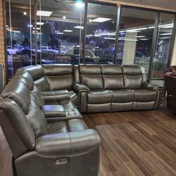 REAL GENUINE LEATHER SECTIONAL RECLINING AUTOMATIC SOFA SET 