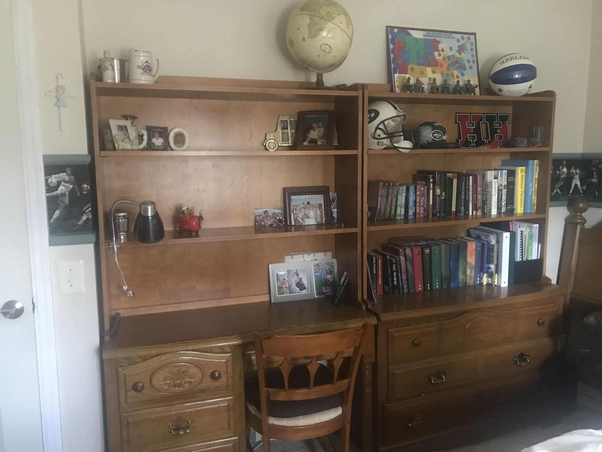 Youth Oak Twin Bedroom Set -Dressers,,2 Bookshelves,Mattresses