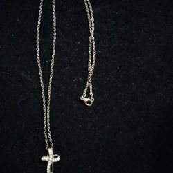 Vintage Rhinestone Cross 1" Pendant Necklace