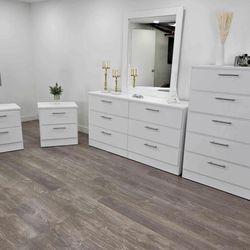 Dresser Whit Mirror, Chest And 2 Nightstands - Cómoda Con Espejo, Gavetero Y 2 Mesitas De Noche 