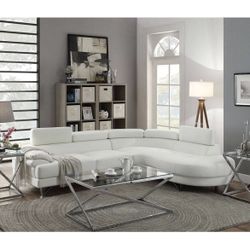 White Faux Leather Sectional Couch With Chrome Legs Brand New In Box Firm Price $740