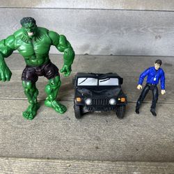 Hulk Smash Bruce Banner & Crush Action Figures with Military Truck Toy Biz 2003 