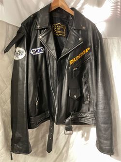 Vintage 70s Leather Motorcycle Jacket - Classic by Superior - Custom I-70 Paint - Shoei Dunlop