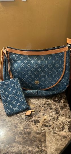 LV Denim Monogram Shoulder Bag w/ Matching Pouch