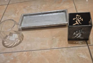 3 Candle Holders Collection of 3 Glass Ceramic Tin