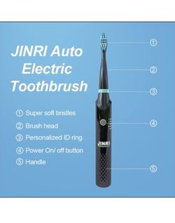 JINRI Whitening Battery Electric Toothbrush, 3 Replacement Brush Heads & Battery ,Ultra Sonic Motor, Smart LED Pressure Sensor,Deep Clean (L)