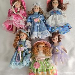 6 4" Vintage Ornaments Mini Porcelain Victorian Dolls Movable Legs Arms Xmas