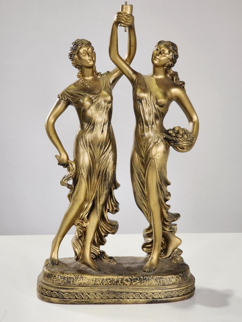 Vintage Art Nouveau Bronze Color 1952 Nymph Goddess Statue Sculpture 23"Tall Mid Century Modern